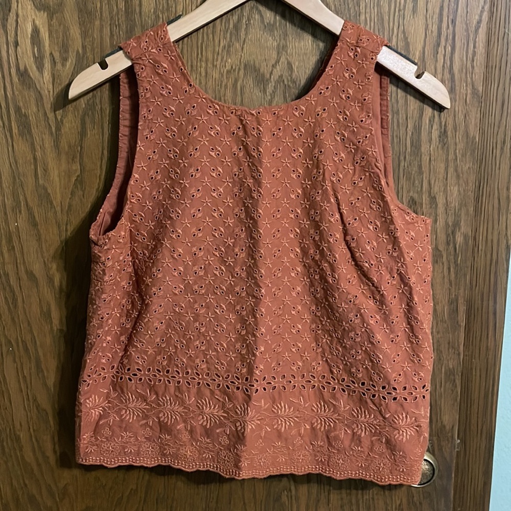 Loft embroidered rust orange tank